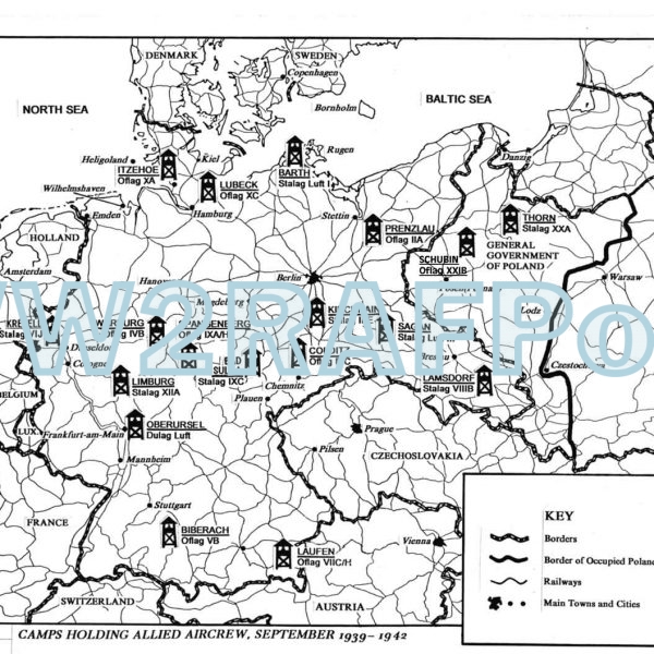 Map of German camps holding Allied Air Force POWs 1939-42 - GENAAF001